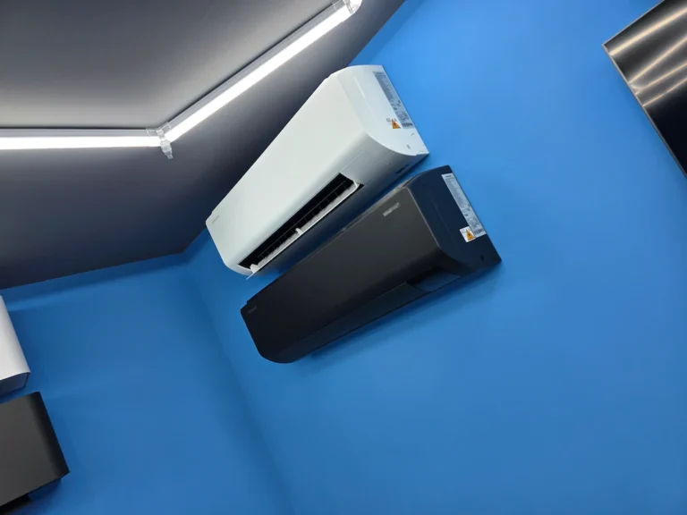 White and black wall-mounted air conditioning units
